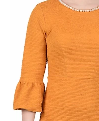 Ny Collection Women's 3/4 Length Imitation Pearl Detail Dress