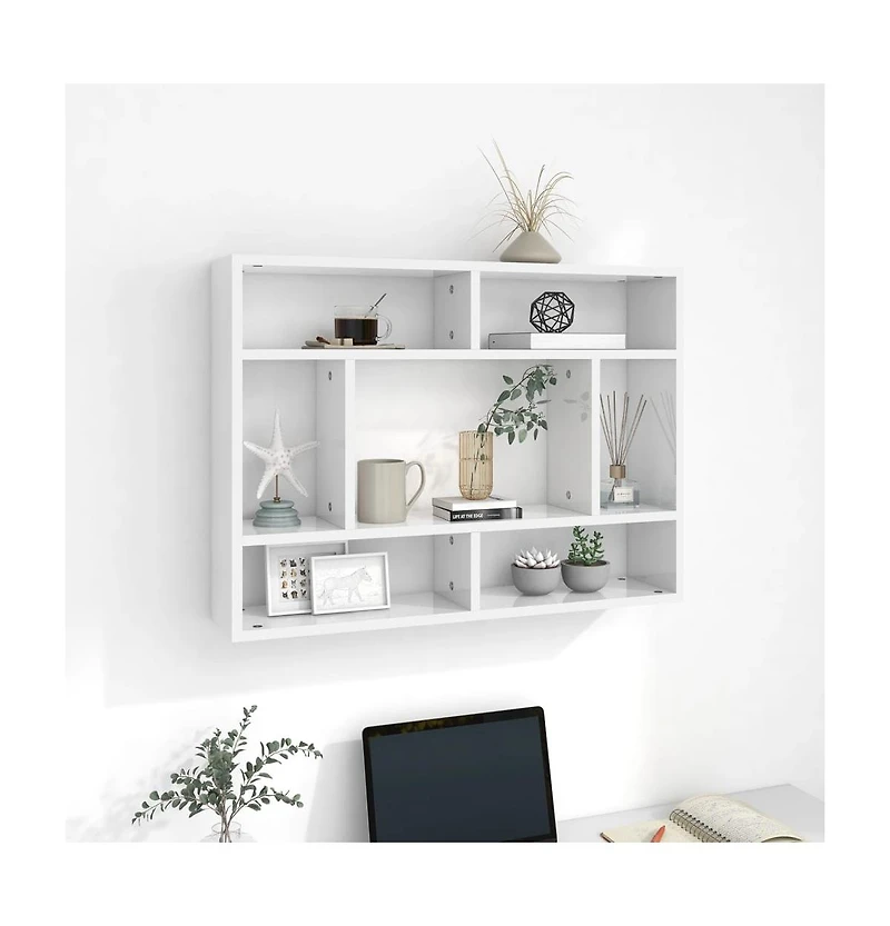 vidaXL Wall Shelf High Gloss White 29.5"x6.3"x21.7" Engineered Wood