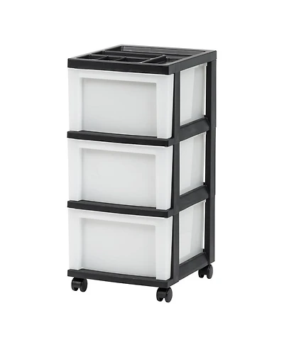 Iris 3 Drawer Rolling Storage Cart with Organizer Top, Black