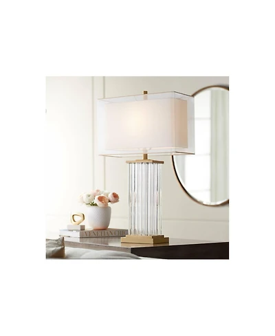 Vienna Full Spectrum Darcia Modern Luxury Table Lamp 29" Tall Clear Crystal Glass Column Double Rectangular Shade for Bedroom Living Room House H