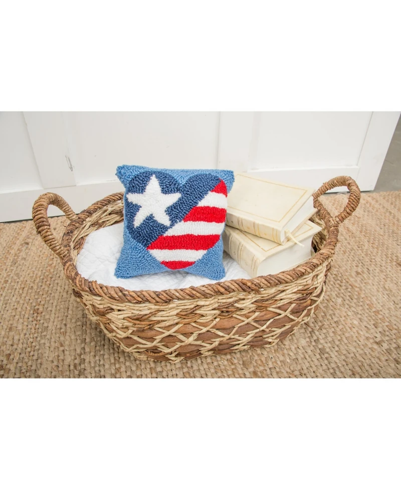 8" x 8" Patriotic American Flag July 4th Hooked Petite Throw Pillow Red White and Blue