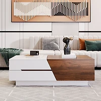 Streamdale Extendable Coffee Table with Storage, White and Walnut