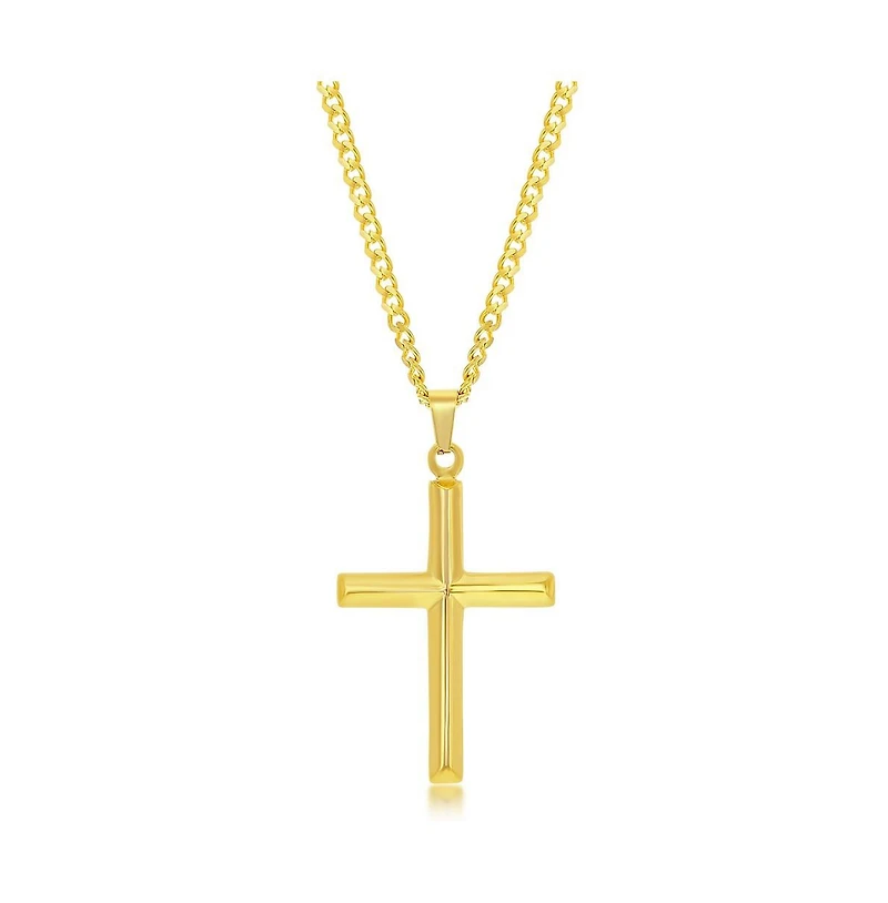 Stainless Steel or Gold Plated over Polished 3D Cross Necklace