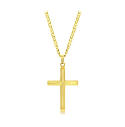 Stainless Steel or Gold Plated over Polished 3D Cross Necklace