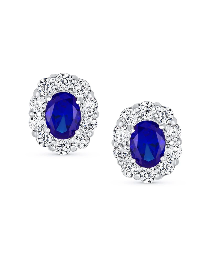 Bling Jewelry Classic Style Crown 1.5 Ct Cz Halo Oval Cubic Zirconia Stud Earrings Rhodium Plated Brass
