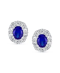 Bling Jewelry Classic Style Crown 1.5 Ct Cz Halo Oval Cubic Zirconia Stud Earrings Rhodium Plated Brass