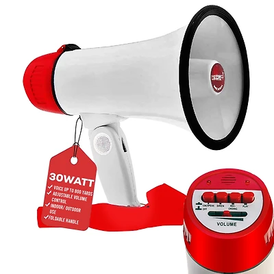5 Core Megaphone Bullhorn Speaker 30W Mini Bull Horn Battery Power Cheer Megafono 800 Feet Range Loudspeaker 6R