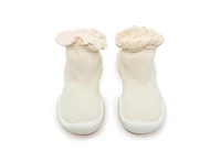 Komuello Infant Girl Breathable Washable Non-Slip Sock Shoes Lace trim - Off White