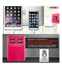 5 Core Travel Adapter 1 Piece Red International Power Adapter Plug Multi Outlet Port 4 Usb Travel Charger Universal Ac Plug Outlet Adapter- Uta R