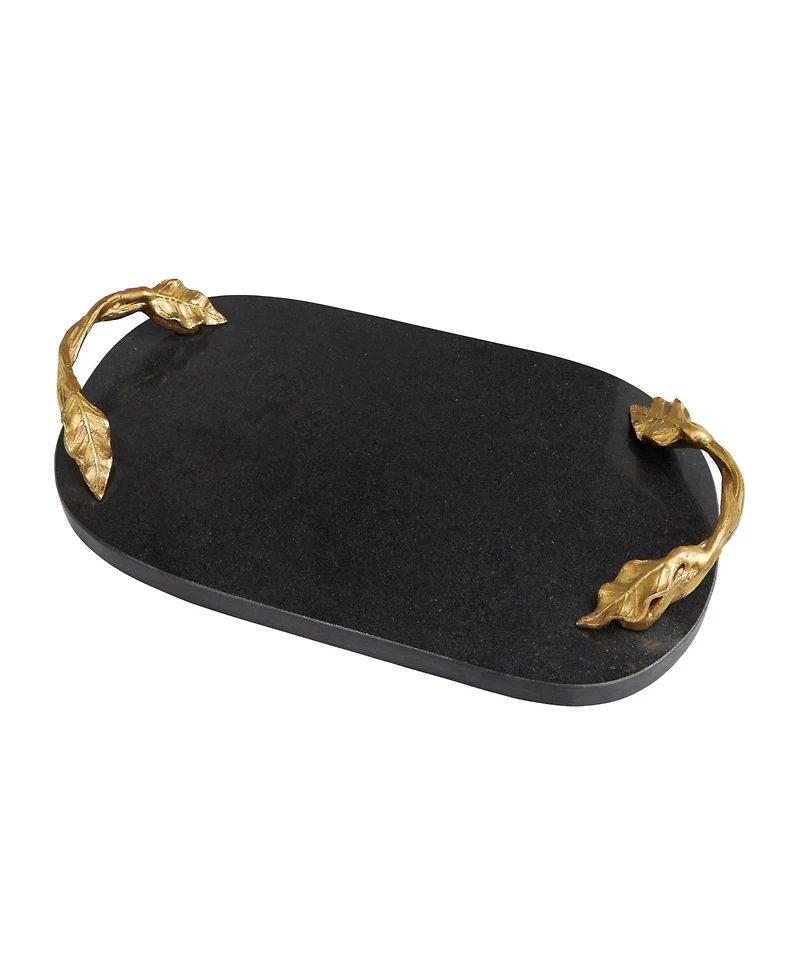 Rosemary Lane Real Marble Oval Tray with Gold-Tone Leaf Handles, 19" x 10" x 2"