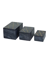 Rosemary Lane Real Marble Box with Gold-Tone Linear Lines Set of 3 - 9", 7", 6"W