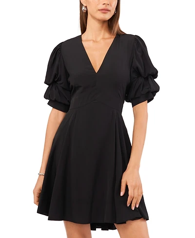 1.state Women's V-Neck Tiered Bubble Puff Sleeve Mini Dress