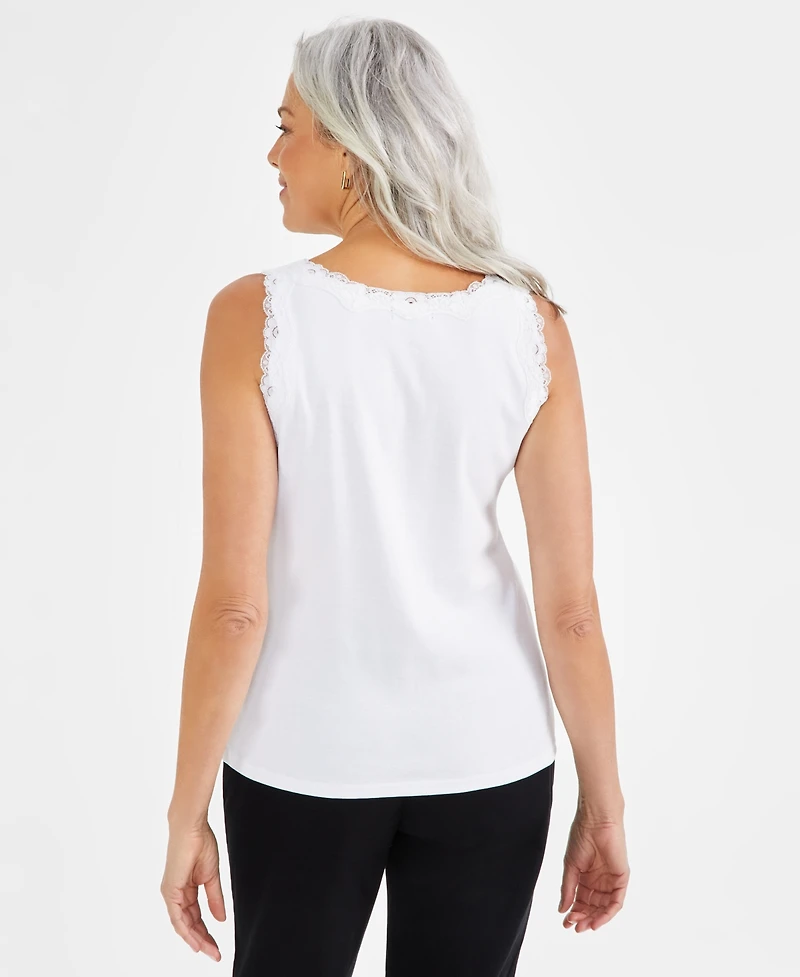 Style & Co Women's Lace-Trim Cotton Tank Top