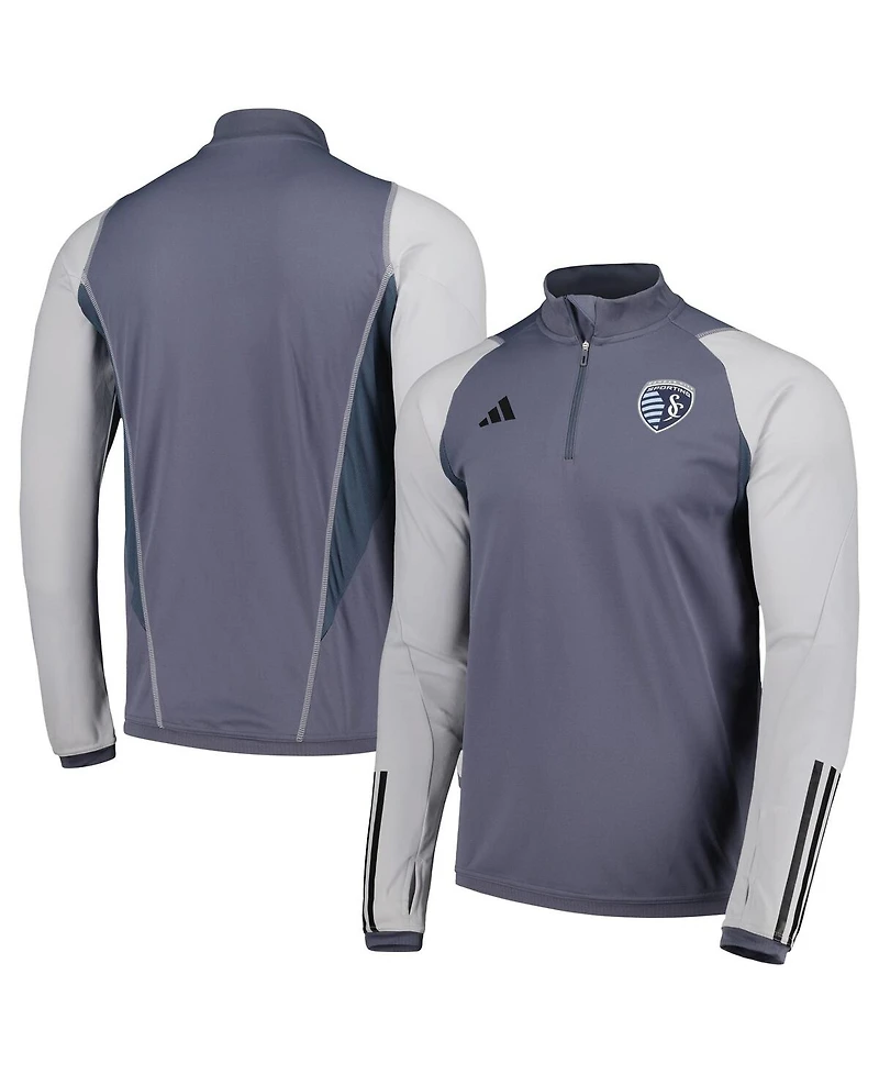 Men's adidas Gray Sporting Kansas City 2023 On-Field Aeroready Quarter-Zip Training Top