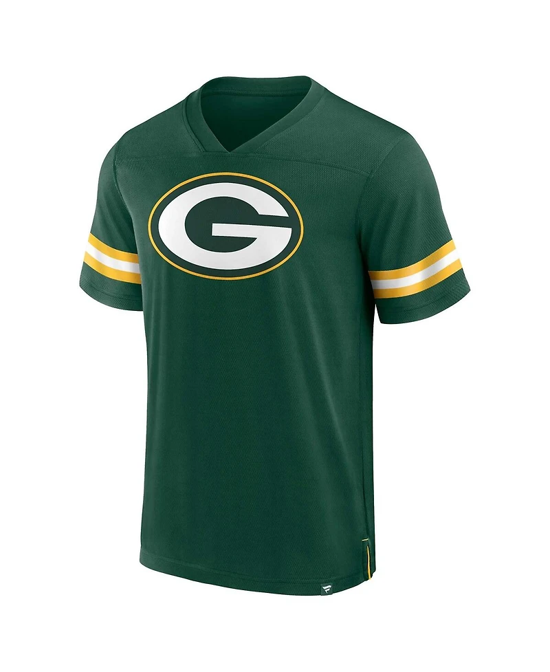 Men's Fanatics Green Green Bay Packers Jersey Tackle V-Neck T-shirt
