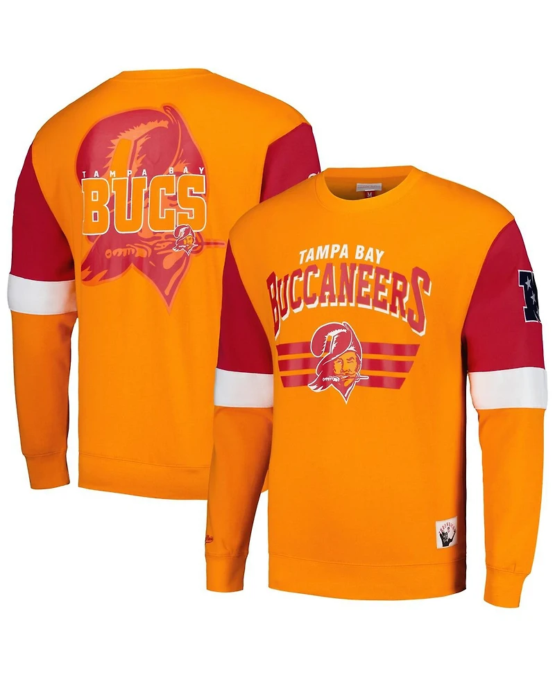 Men's Mitchell & Ness Orange Tampa Bay Buccaneers Gridiron Classics Allover 3.0 Pullover Sweatshirt