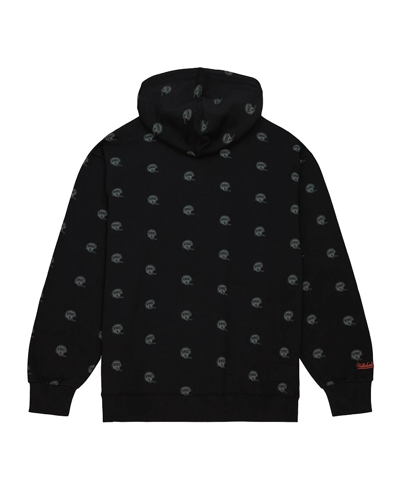 Men's Mitchell & Ness Black Cincinnati Bengals Allover Print Fleece Pullover Hoodie