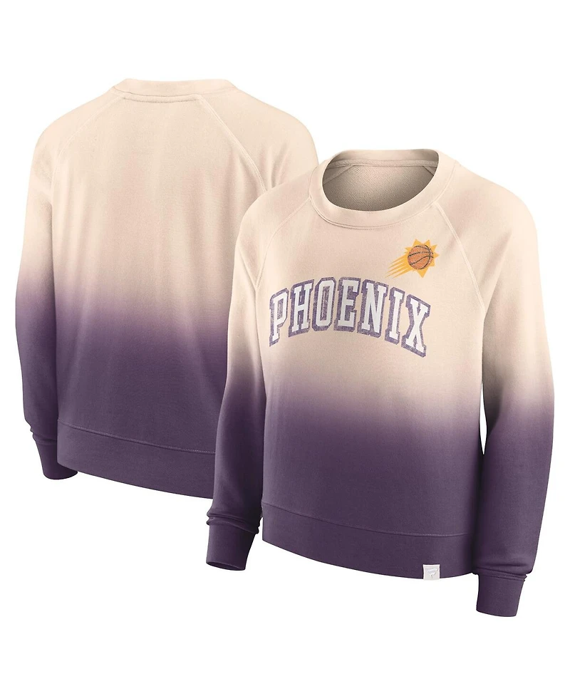 Women's Fanatics Tan, Purple Distressed Phoenix Suns Lounge Arch Raglan Pullover Sweatshirt