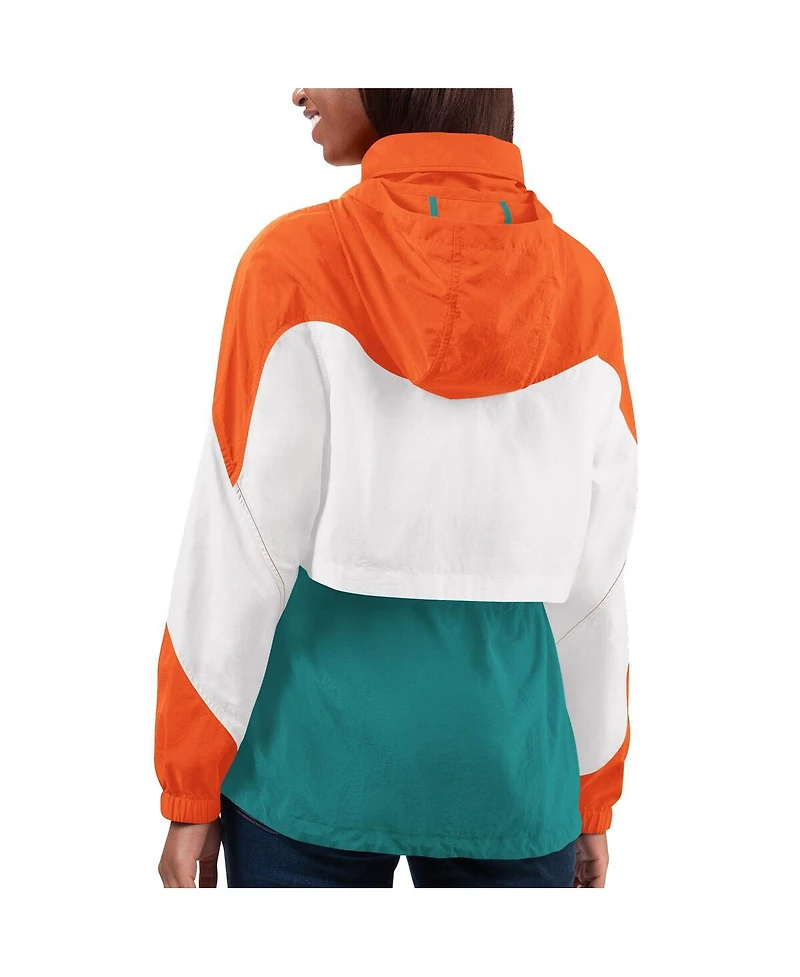 Women's G-iii 4Her by Carl Banks Aqua, Orange Miami Dolphins Tie Breaker Lightweight Quarter-Zip Jacket