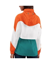 Women's G-iii 4Her by Carl Banks Aqua, Orange Miami Dolphins Tie Breaker Lightweight Quarter-Zip Jacket