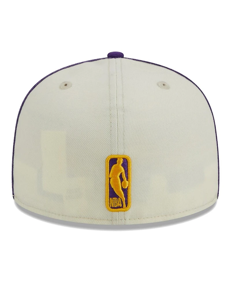 Men's New Era Cream, Purple Los Angeles Lakers Piping 2-Tone 59FIFTY Fitted Hat