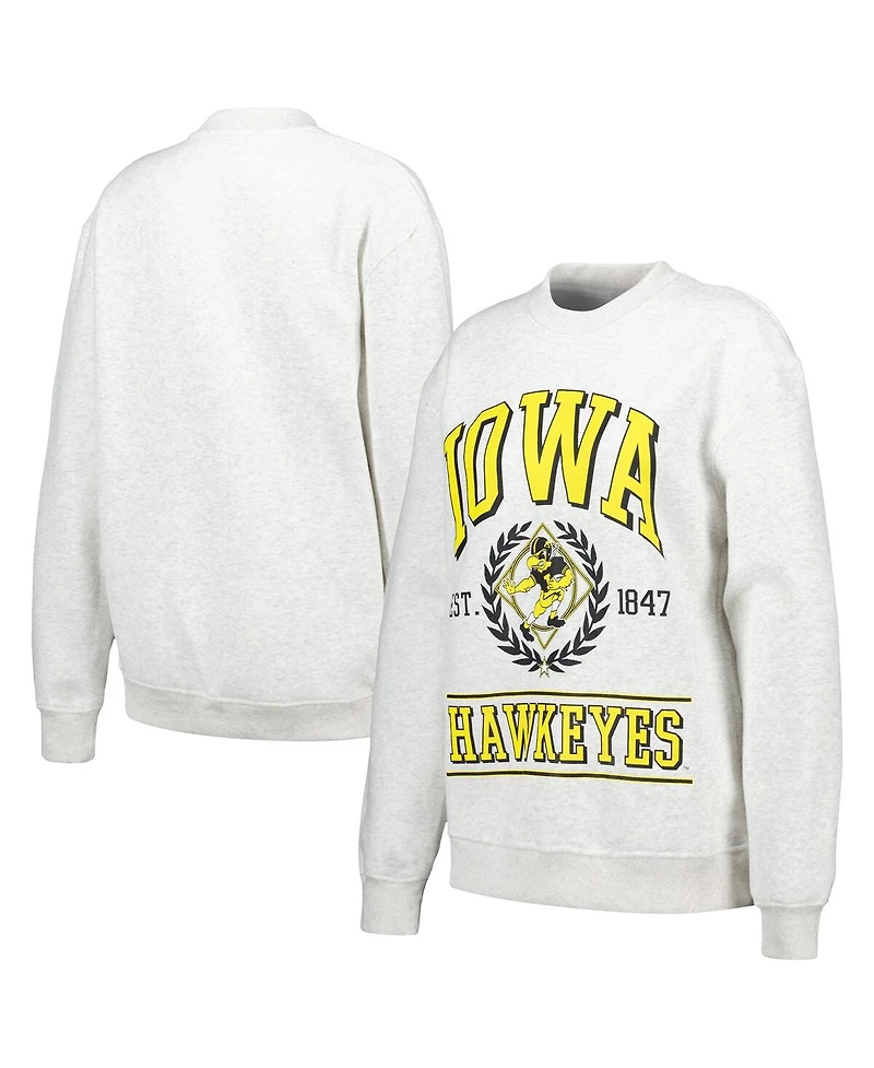 Women's Established & Co. Ash Iowa Hawkeyes Logo Pullover Sweatshirt