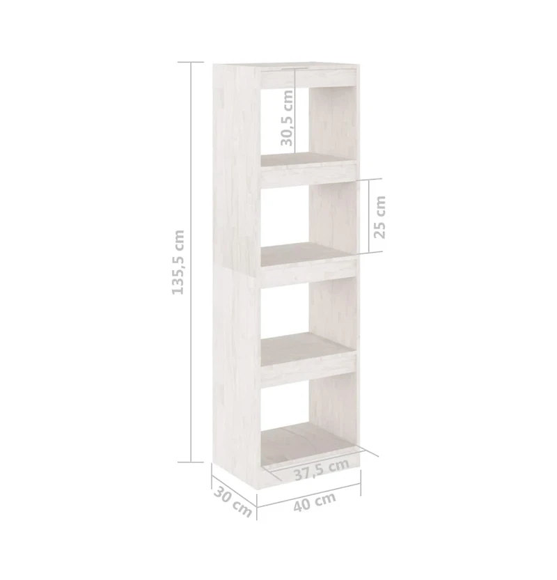 Book Cabinet Room Divider White 15.7"x11.8"x53.3" Solid Wood Pine