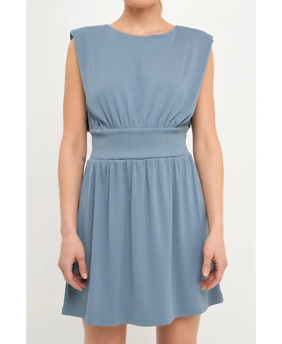 endless rose Women's Shoulder Pad Mini with Smocked Waist Dress