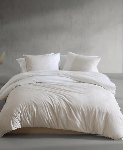 Calvin Klein Ikat Pinstripe Cotton Percale 3 Piece Duvet Cover Set, King