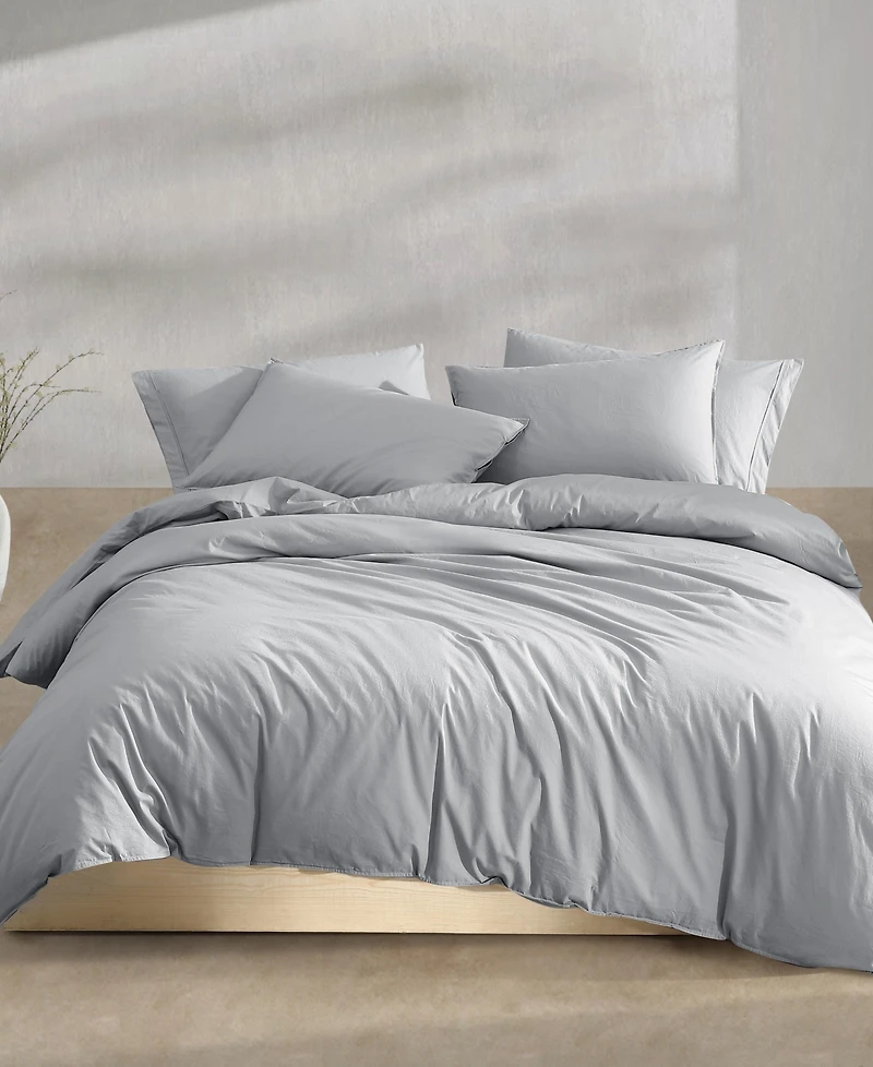 Calvin Klein Washed Percale Cotton Solid 3 Piece Comforter Set