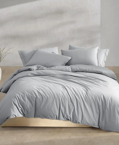 Calvin Klein Washed Percale Cotton Solid 3 Piece Comforter Set, Queen