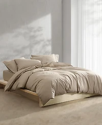 Calvin Klein Washed Percale Cotton Solid 3 Piece Duvet Cover Set