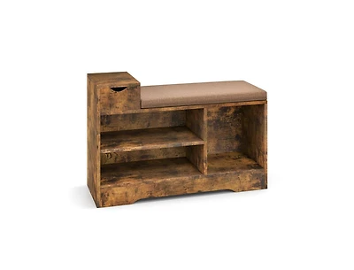 Entryway Storage Shoe Bench with 1 Storage Drawer and 3 Open Compartments-Rustic Brown