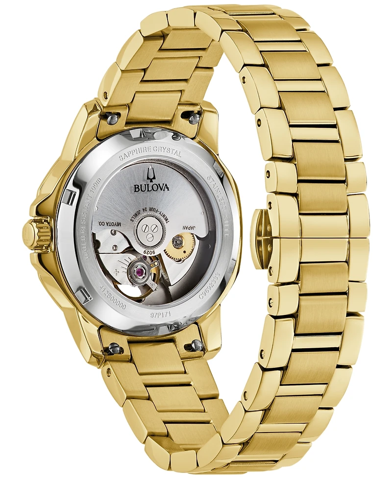Bulova Women's Automatic Marine Star Diamond Accent Gold-Tone Stainless Steel Bracelet Watch 35mm