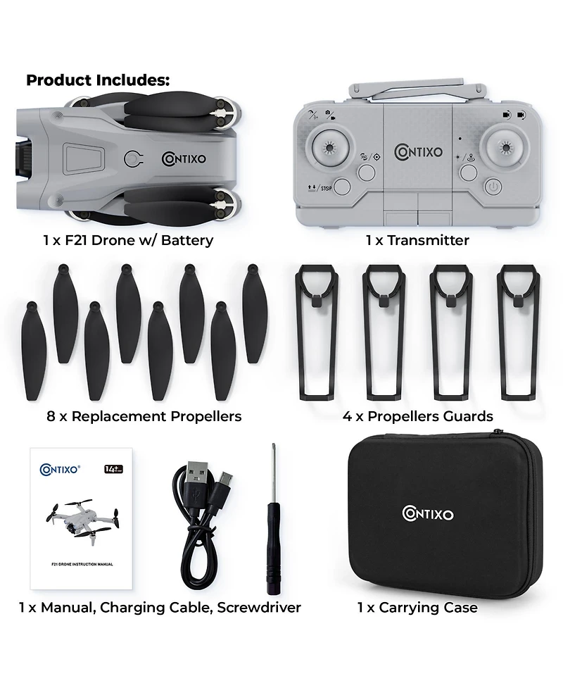 Contixo F21 Drone with 1080P Camera - Brushless Motor, Rc Foldable Quad copter Obstacle Avoidance, Follow Me, Altitude Hold, Headless Mode