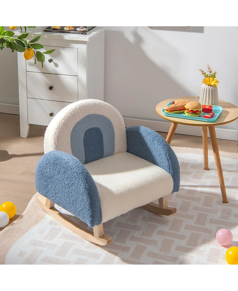 Kids Rocking Chair Children Armchair Velvet Upholstered Sofa w/ Solid Wood Legs