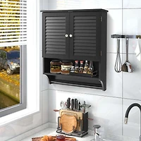 Bathroom Wall Mounted Medicine Cabinet with Louvered Doors & Towel Bar
