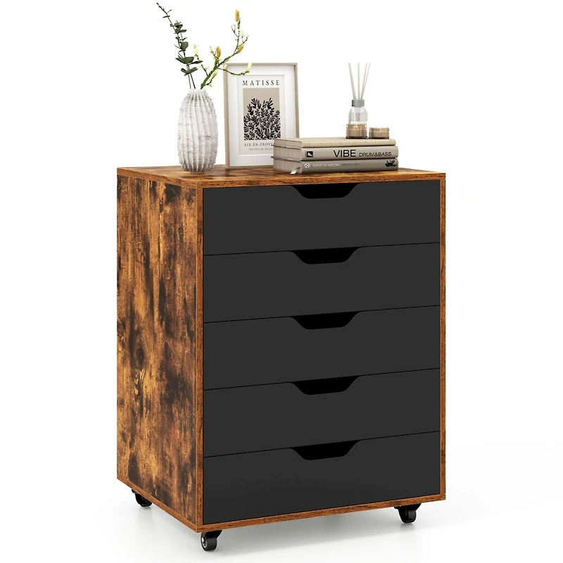 5 Drawer Chest Storage Dresser Floor Cabinet Organizer with Wheels