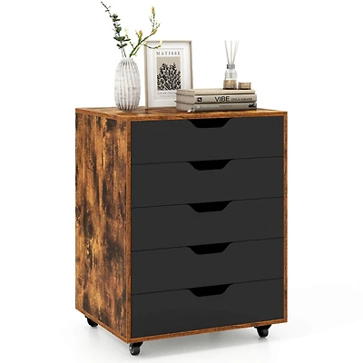 5 Drawer Chest Storage Dresser Floor Cabinet Organizer with Wheels