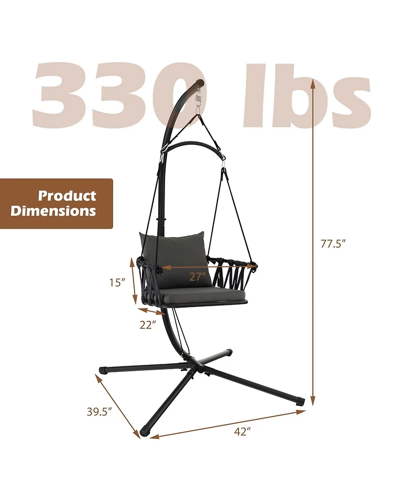 Hanging Swing Hammock Chair with Stand Metal Frame Woven Backrest Seat Cushions