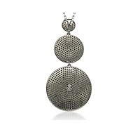 Suzy Levian New York Sterling Silver Cubic Zirconia Triple Pave Large Disk Dangle Pendant Necklace