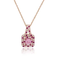 Suzy Levian New York Suzy Levian Rosed Sterling Silver Pink Asscher-Cut Cubic Zirconia Multicolor Halo Pendant