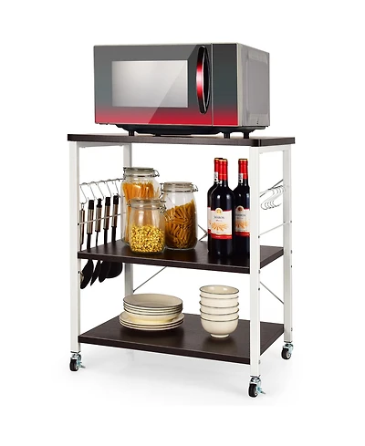 3-Tier Kitchen Baker's Rack Microwave Oven Storage Cart w/ Hooks