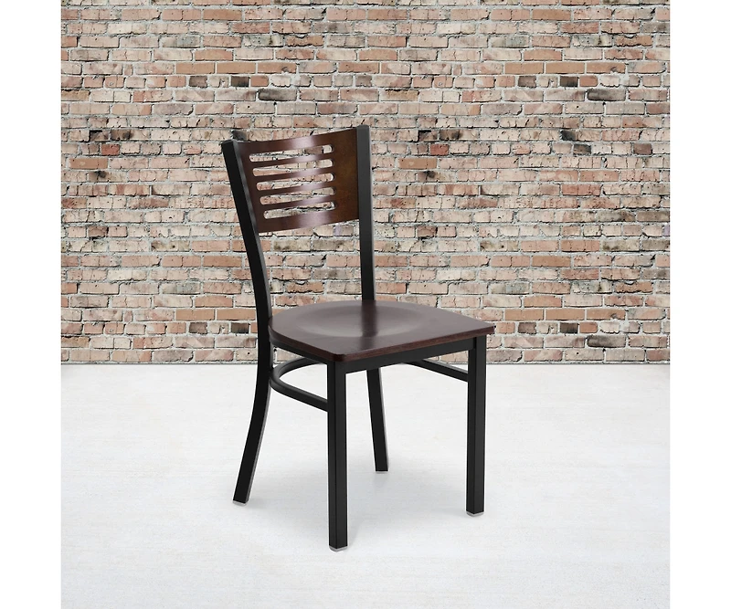 Emma+Oliver Decorative Slat Back Metal Restaurant Dining Chair