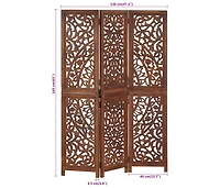 Hand carved 3-Panel Room Divider Brown 47.2"x65" Solid Mango Wood