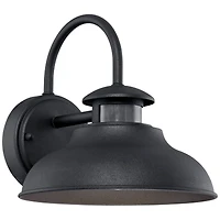 Midland Urban Barn Industrial Outdoor Wall Light Fixture Led Black Metal 9" Gooseneck Arm Motion Sensor Dusk to Dawn for House Porch Patio Outsid