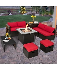 Slickblue 9 Pieces Patio Pe Wicker Sectional Set with 50000 Btu Fire Pit Table