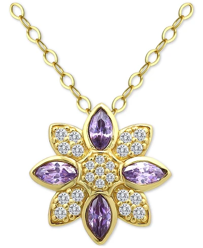 Giani Bernini Cubic Zirconia Marquise & Pave Flower Pendant Necklace in 18k Gold-Plated Sterling Silver, 16" + 2" extender, Created for Macy's
