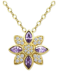 Giani Bernini Cubic Zirconia Marquise & Pave Flower Pendant Necklace in 18k Gold-Plated Sterling Silver, 16" + 2" extender, Created for Macy's