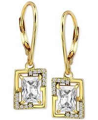 Cubic Zirconia Square Framed Leverback Drop Earrings in 18k Gold-Plated Sterling Silver, Created for Macy's